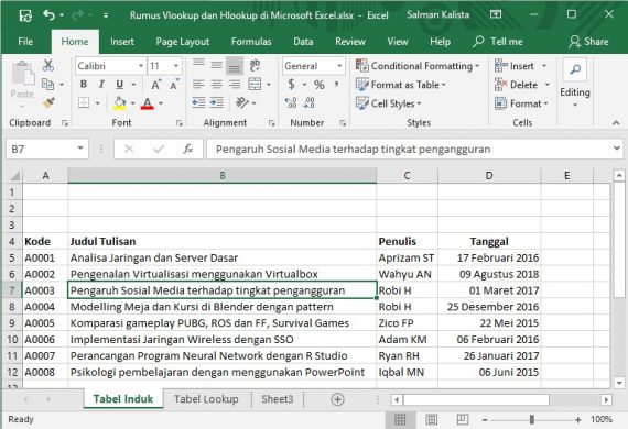 001 - Buat Tabel Induk - Rumus Vlookup dan Hlookup di Microsoft Excel